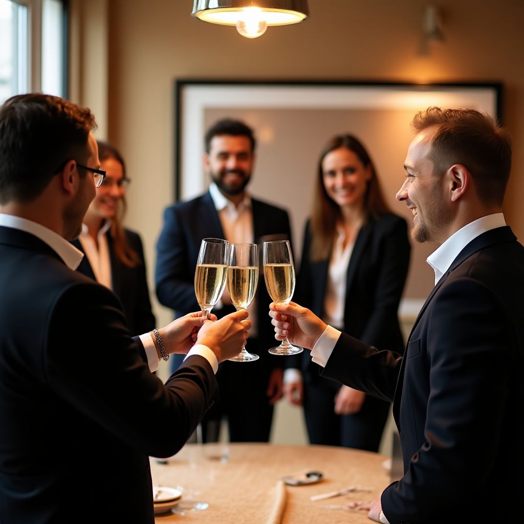 Celebración de resultados con cliente
